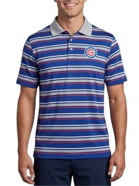 MLB Chicago Cubs Striped Polo Shirt Dri Fit Blue Red White Gray M Preppy Golf